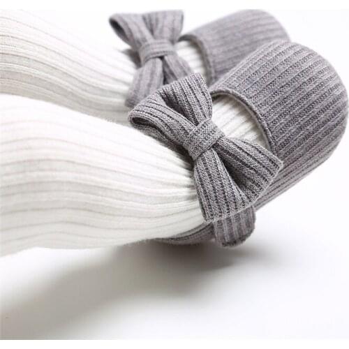 Baby Girls Knitted Bowknot Shoes Kids Newborn Toddler Cotton First Walkers Soft Sole Non-Slip Spring Autumn Infant Shoes