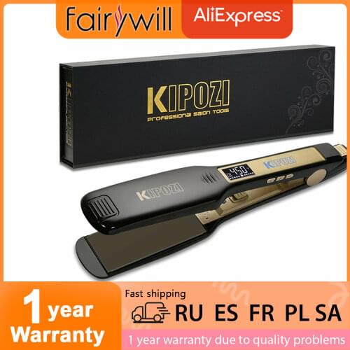 KIPOZI 2021 Nano-Titanium Professional Hair Straightener with Digital LCD Display Dual Voltage Instant Heating Curling Iron