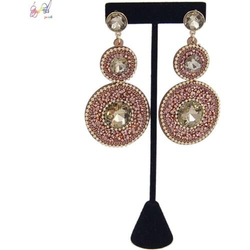 Yulaili New Fashion Crystal Earring Rhinestone Red Pink Color Round Shape Earrings for Women Jewelry Accessories Bijoux
