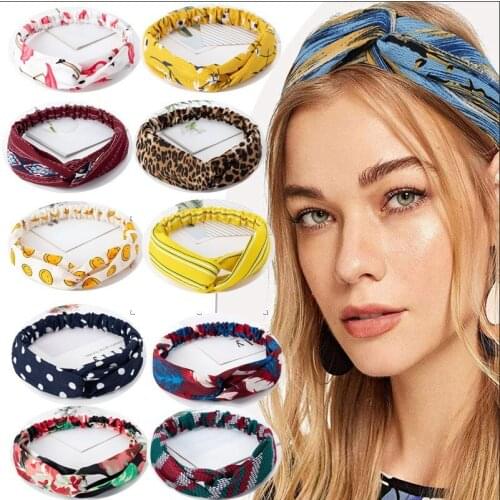 2021 new Korean version of simple retro polka dot printing wide brim cross headband sweet and lovely elastic headband headband