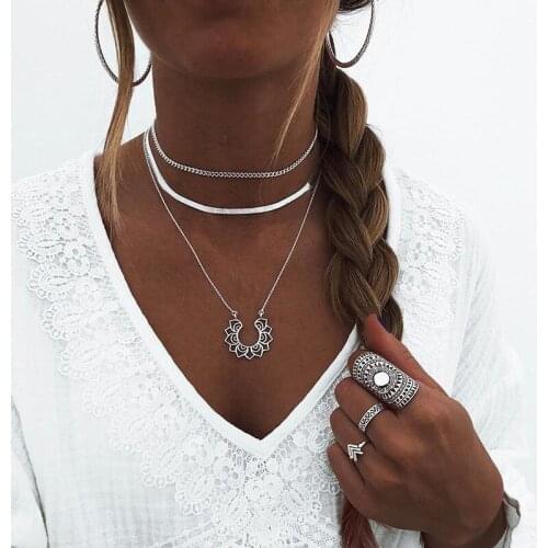HebeDeer Choker Necklace Chain Women Multilayer Necklaces Jewelry Lady Silver Color TRENDY Trendy Girl Floral Kpop Collier