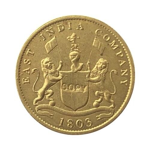 Gold-Plated Copper 1803 India-British 5 Cash coins COPY FREE SHIPPING 21mm