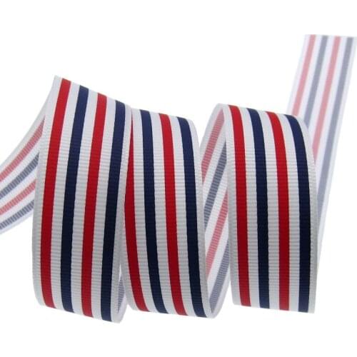 10 Yards 1" printed red navy blue stripe grosgrain ribbons craft wrapping christmas ribbon accessory 25mm