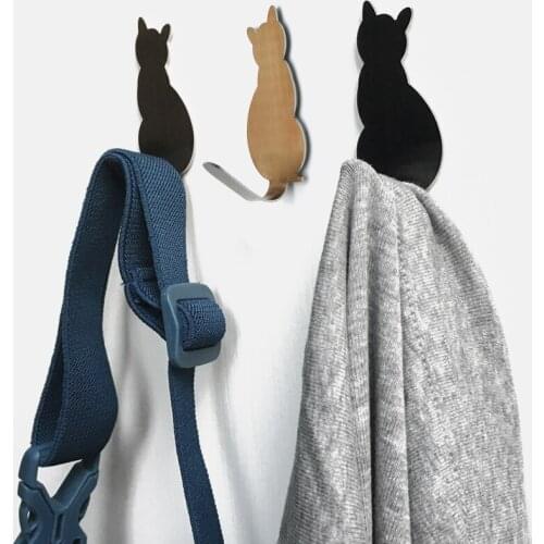 2pcs Storage Holder for Bathroom Kitchen Hanger Cat Pattern Self Adhesive Hooks Towel Racks Stick on Wall Hanging Door Clothes