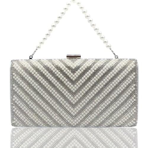 22x11.5CM Pearl Dinner Bag V-shaped Diamond Wedding Banquet Flap Box Chain Bag Evening Dress Women a6807