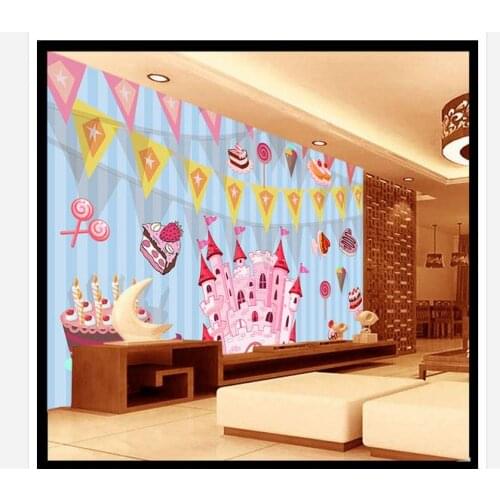 Customzed 3d wallpaper 3d kids wallpaper Dream castle birthday cake TV setting wall kids room