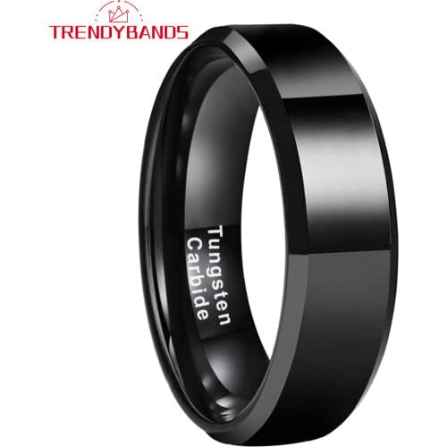 6MM Black Tungsten Carbide Engagement Rings For Women Men Wedding Band High Polished Shiny Comfort Fit