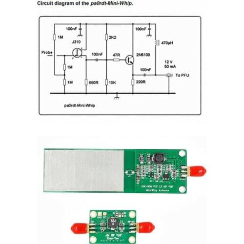 Assembled Mini-Whip MF HF VLF active RX Antenna 10kHz to 30MHz With Bias-Tee