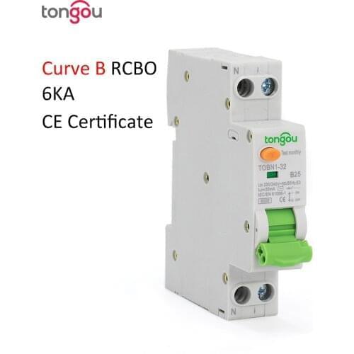 RCBO B Curve Type AC 6KA 18mm 16A 10mA 30mA 100mA 300mA Residual Current Circuit Breaker with Over Current & Leakage Protection