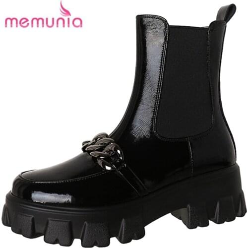 MEMUNIA 2022 Genuine Leather Shoes Metal Decoration Elastic Band Ankle Boots Leisure Women Boots Spring Autumn Chelsea Boots