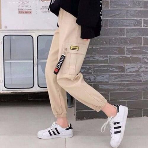 High Waist Trousers Female Black Sweatpants Girls Casual Khaki Cargo Pants Women Hip Hop Streetwear Track Pants Capris Elastic