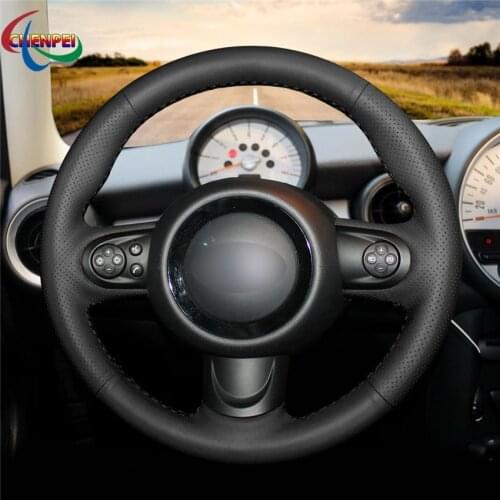 DIY Non-slip Black Leather Car Steering Wheel Cover For Mini(Hatchback Mini R56 R57) Clubman Clubvan Coupe Paceman (3-Spoke)