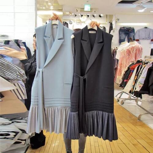 Women Plus Size Blazer Vest 2021 Spring Summer New Korean Pleated Ruffle Stitching Sleeveless Jacket Female Waistcoat aq114