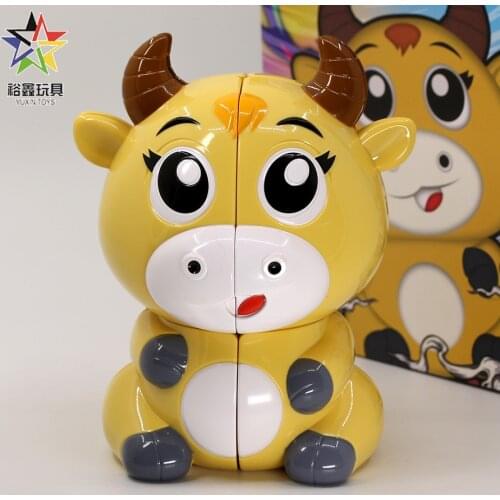 YuXin Lovely Animal 2x2x2 Puzzle Mavericks Cube Calf Cattle Shapes Puzzles Cubes Stickerless 2x2 Educational Twist Wisdom Toys