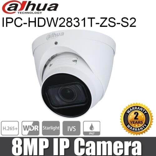 Original Dahua IP Camera 8MP Security Camera IPC-HDW2831T-ZS-S2 POE Vari-focal Starlight IP67 Eyeball Network Camera 2.7-13.5mm