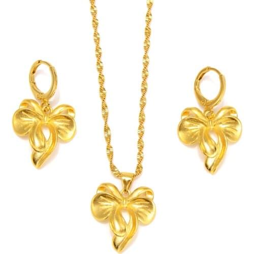 Gold Dubai india Vintage African bow knot Jewelry Sets for Women Fashion Charms Necklace Earrings Wedding Jewelry Sets Gift