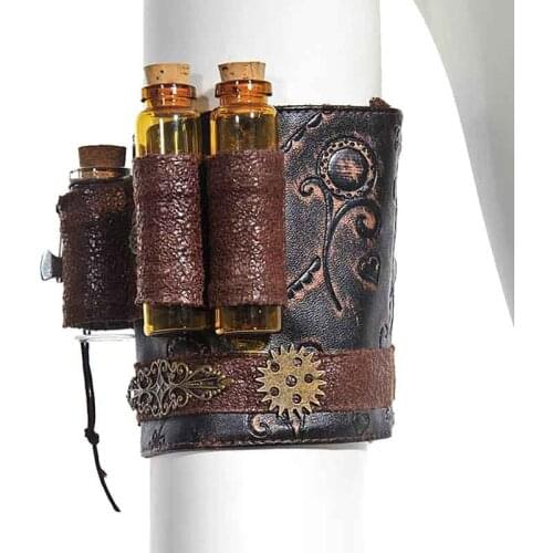 Brown PU Leather Gold Gearwheel Floral Carving Gothic Vintaage Arm Sleeve Wristband Women Steampunk Corset Costume Accessories