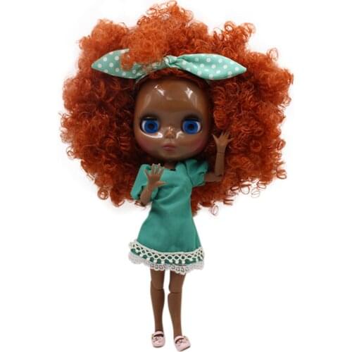 ICY DBS Blyth doll super black skin tone darkest skin black mix big orange hair joint body 1/6 30cm bjd 280BL22312237