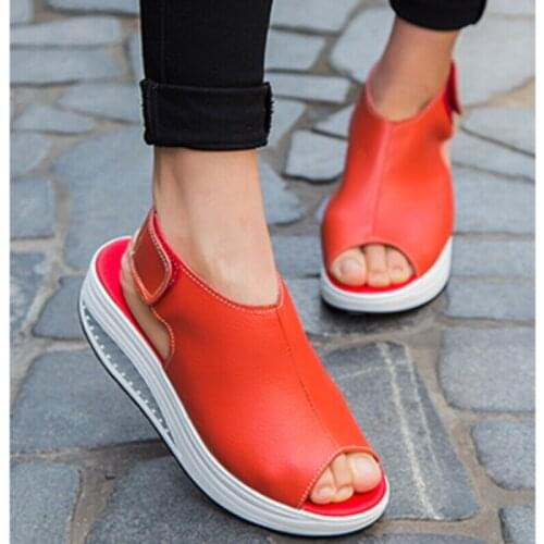 Summer womens sandals platform wedge sandals leather open toe casual shoes womens walking shoes flat shoes