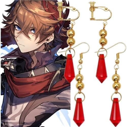 Game Genshin Impact Tartaglia Cosplay Costume Props Metal Acrylic Ear Studs Clip Alloy Earrings Accessories Halloween Props
