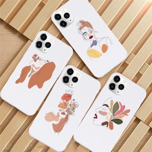Abstract art Line painting Soft Phone Case For iPhone 11Pro Max 7 8 Plus Cute Silcone white Cover For iphone X XR XS 6S Plus SE2