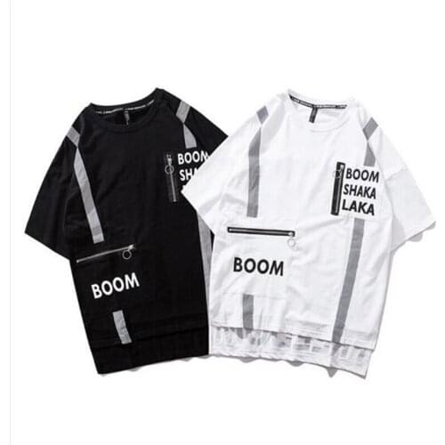 2021 new Reflect Stripe Tee Hip hop Streetwear Men Harajuku Tee Shirt Fashion Loose Fit Short Sleeve T-shirt