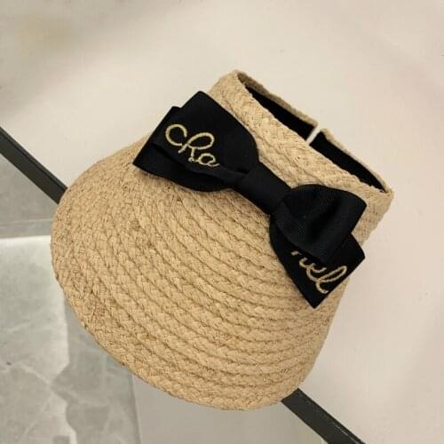 New Fashion Design Bow Visor Sun Caps Women Tie-dye Raffia Empty Top Hats Cooling Beach Hats Sunscreen Sport Cap Wholesale