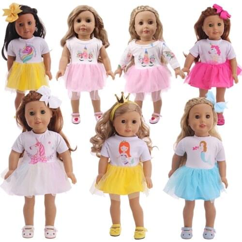Doll Unicorn/Mermaid/Cat Clothes+Hairpin Fashion Dress Fit 18 Inch American&43Cm Born Baby, Generation, Birthday Girl Toy Gift