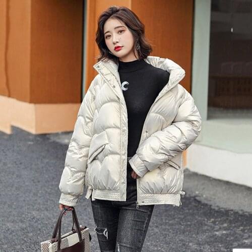 Solid Color Down Parka Women Jacket 2021 Winterr Coat Top Glossy Overcoat Lady Down Cotton Jacket Parka Elegant Thick Warm Coats