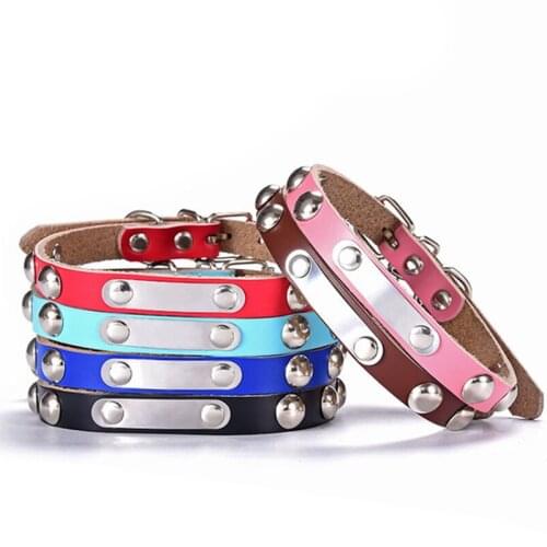 Mushroom rivet laser lettering pure cowhide pet collar Free Engraving DIY Dog Collar Customized Name Number Pet ID Tag Collar