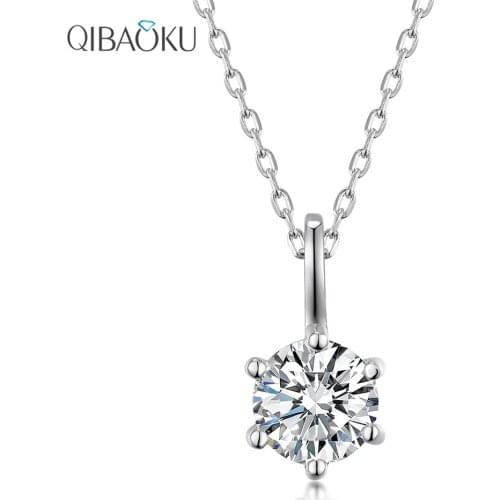 Moissanite Necklace 1ct 6.5mm EF VVS Round 18K White Gold Plated 925 Silver Diamond Test Passed Jewelry Gift