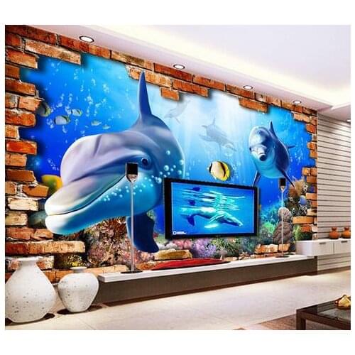 Custom photo wallpapers 3D wall murals wallpaper Underwater world dolphin 3 d TV setting wall wallpaper for living room decor