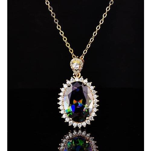 Luxury Jewelry Inlaid Color Oval Crystal Zircon Pendant Necklace For Women Fashion Charm Neck Chain Wedding Anniversary Gifts