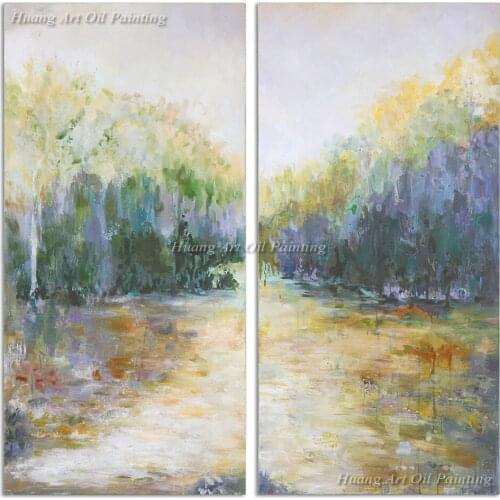 Handpainted Oil Painting On Canvas 2PCS Impression Landscape Home Wall Decor Road Scenery For Room Decor Artwork Paintings