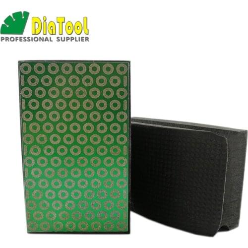 DIATOOL 2pcs Grit #100 Coated Diamond Hand Polishing Pad 90X55MM Foam Backed Grinding Block High Effiecient For Stone Granite