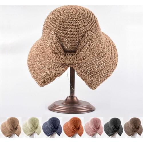 Straw Sun Hat Women Summer Simple Bowknot Leisure Sunshade Dome Basin Cap Female Outdoor Shopping Trip Sun Protection Hats H7356