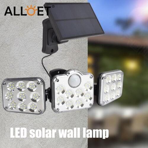 3 Head Motion Sensor LED Solar Lights 3 Modes Outdoor Illumination Super Bright IP65 Waterproof Remote Control Wall Lamp