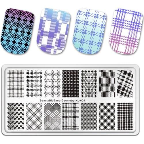 BeautyBigBang Geometric Plaid Stripe Line Pattern DIY Image Plate Stencil For Nails Art Template Stamping Plate Design Tools