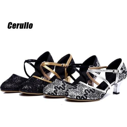 Latin dance shoes lace fabric adult dancing shoes wholesale square ballroom dance shoes summer ladies sandals A307