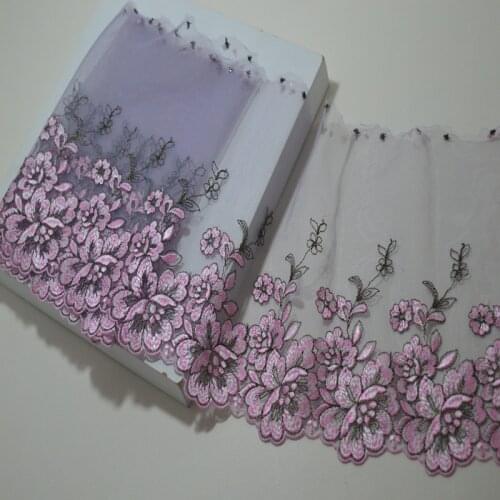 10Meters Floral Embroidered Tulle Lace Trim Yellow Pink Fabric Doll Dress Underwear Costume DIY Craft Supplies 18cm Width