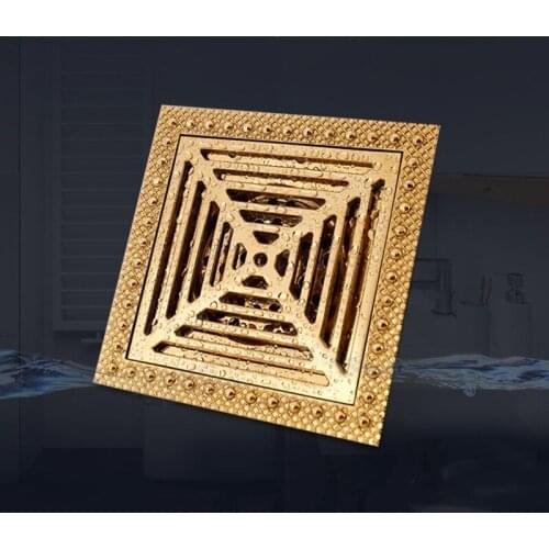 High quality 15cm*15cm Antique Brass Square Vintage art Carved Floor Bathroom Drain Floor Waste Grates