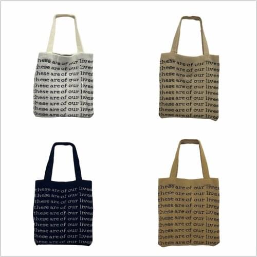 Womens Casual Lettered Shoulder Bag Fashion Wool Knit Large Capacity Handbag Outdoor Shopping Bag