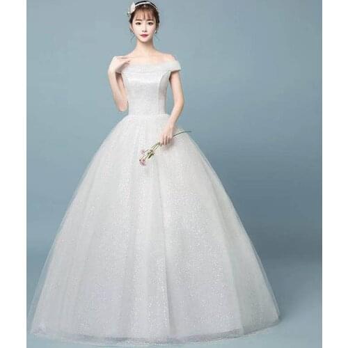 Boat Neck Wedding Dress Sequins Floor-Length Elegant Empire Off The Shoulder New Simple Plus Size Wedding Gowns For Women G233