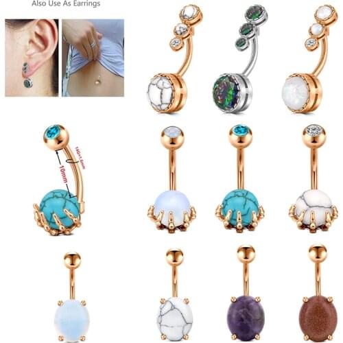 Belly beads 14G Belly Button Rings Piercing316L Surgical Steel Pink Opalite Center Claw Shape Navel Rings Ombligo Jewelry Women