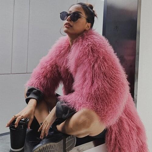 YOLOAgain High Quality Women Long Real Lamb Fur Jacket Mongolia Sheep Fur Coat