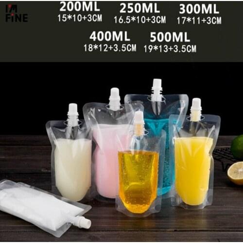 100pcs Stand up Plastic Drink Packaging Bag Spout Pouch for Beverage Liquid Juice Milk Wedding Party Drinking Bags
