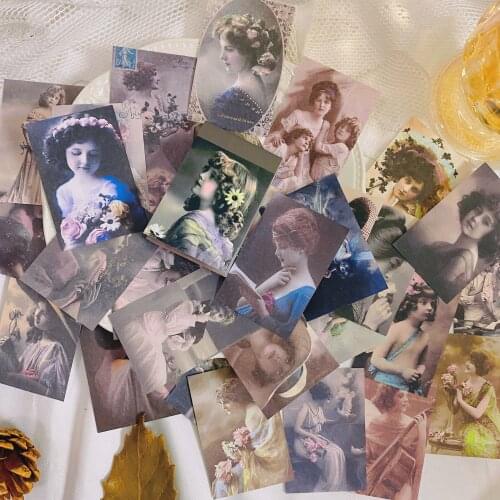 100PCS Vintage Cute Girl Old Photo Material DIY Scrapbook Base Collage TAG. Diary Gift Decoration Material Paper