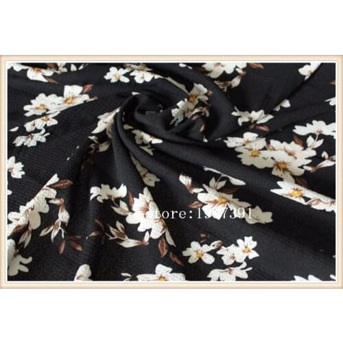 145cm width paris pearl fabric black background flowers pattern for summer women clothes and DIY Hair Accessory CH-5967