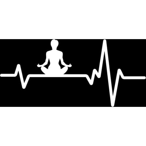 15.9CM*7.3CM YOGA Zen Meditation Woman Sitting Heartbeat Line Vinyl Black/Silver Car Sticker C22-1156