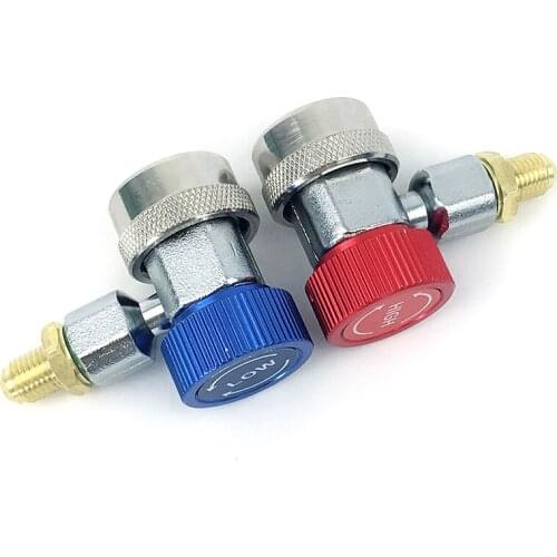 2pcs Car Auto AC Red Blue High / Low Side R1234A Quick Couplers Adapters Conversion Kit With Manual Couplers